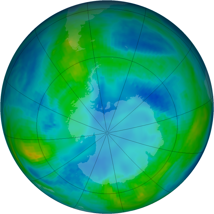 Antarctic ozone map for 30 April 1992